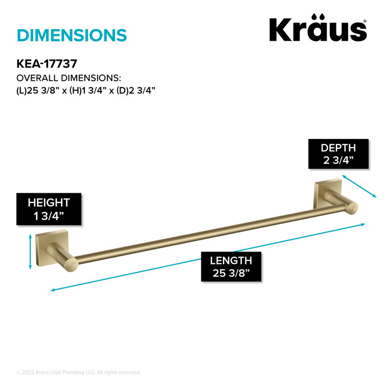 Ventus 24-Inch Brushed Gold Wall Mounted Towel Bar