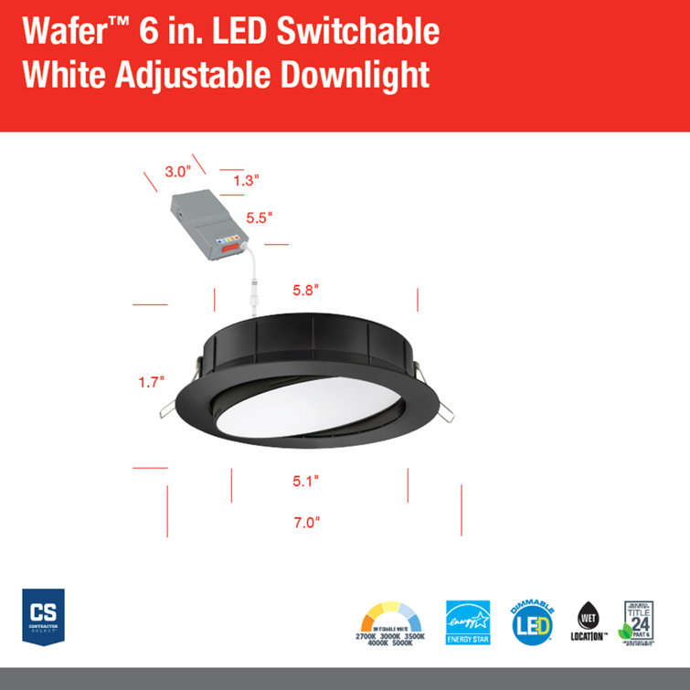 Matte Black 6-Inch Adjustable LED Recessed Lighting Kit