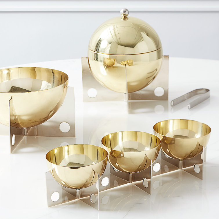 Gold and Silver Spherical Insulated Ice Bucket with Stand