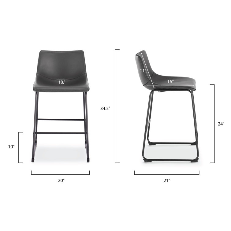 Dark Gray Faux Leather Saddle Style Counter Stool Set