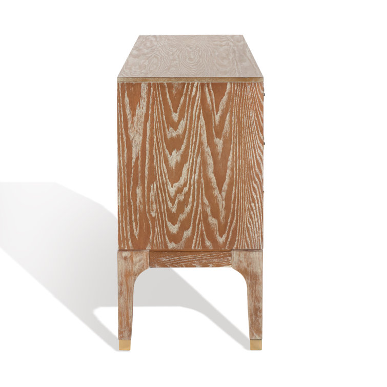 Rustic Oak 6-Drawer Transitional Dresser with Brass Hardware