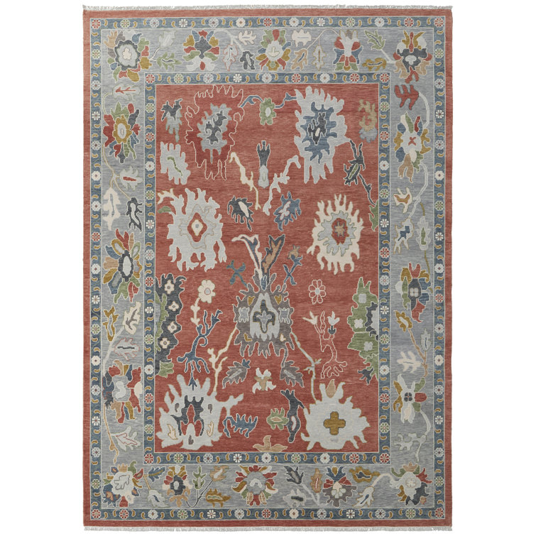 Karina Hand-Knotted Wool Floral Rug in Red and Gray