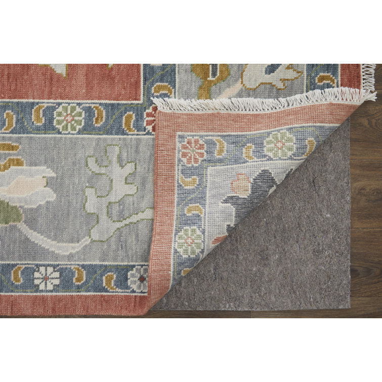 Karina Hand-Knotted Wool Floral Rug in Red and Gray