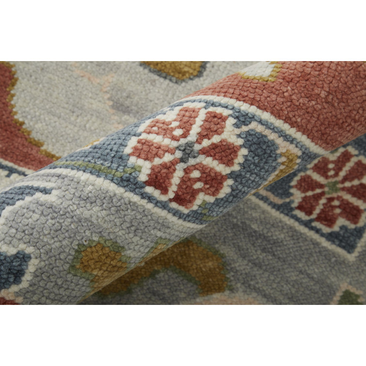 Karina Hand-Knotted Wool Floral Rug in Red and Gray