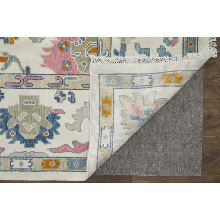 Hand Knotted Blue Wool Rectangular Area Rug with Cotton Backing