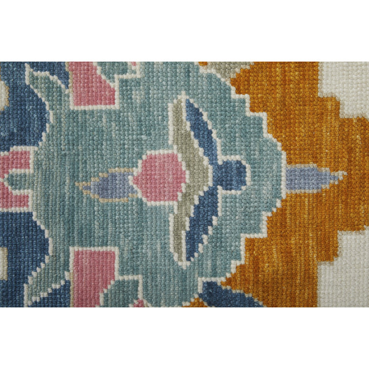 Hand Knotted Blue Wool Rectangular Area Rug with Cotton Backing