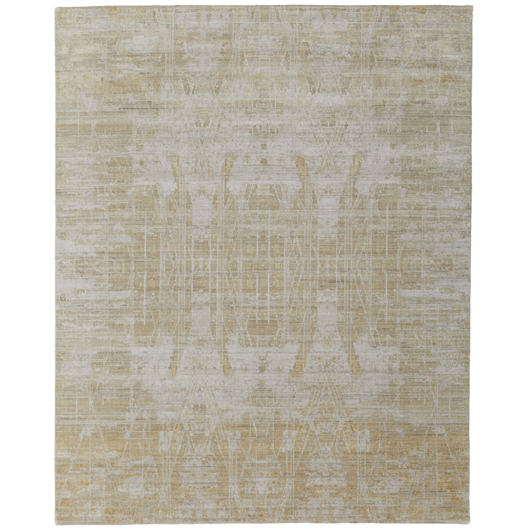 Eastfield Ivory and Gold Abstract Wool Viscose Area Rug 4' x 6'