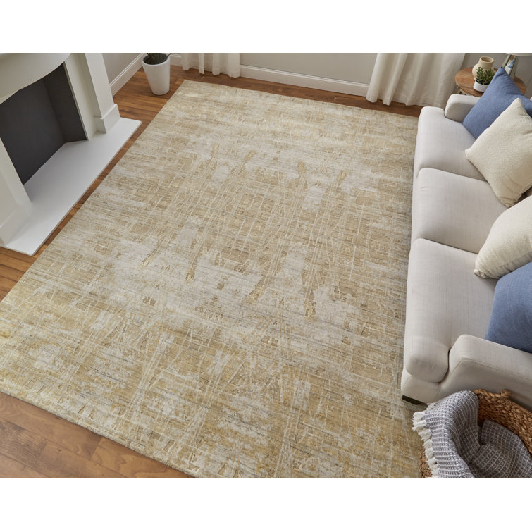 Eastfield Ivory and Gold Abstract Wool Viscose Area Rug 4' x 6'