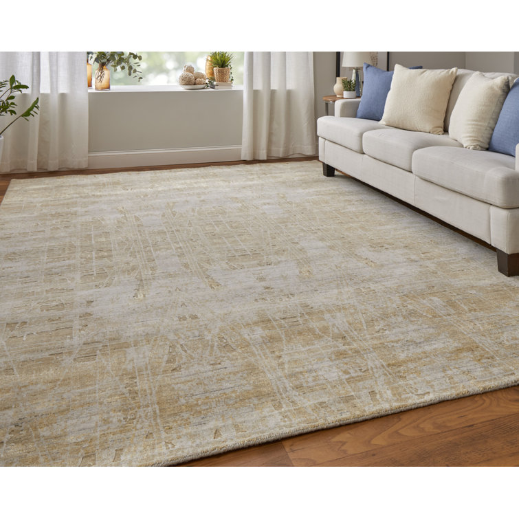 Eastfield Ivory and Gold Abstract Wool Viscose Area Rug 4' x 6'