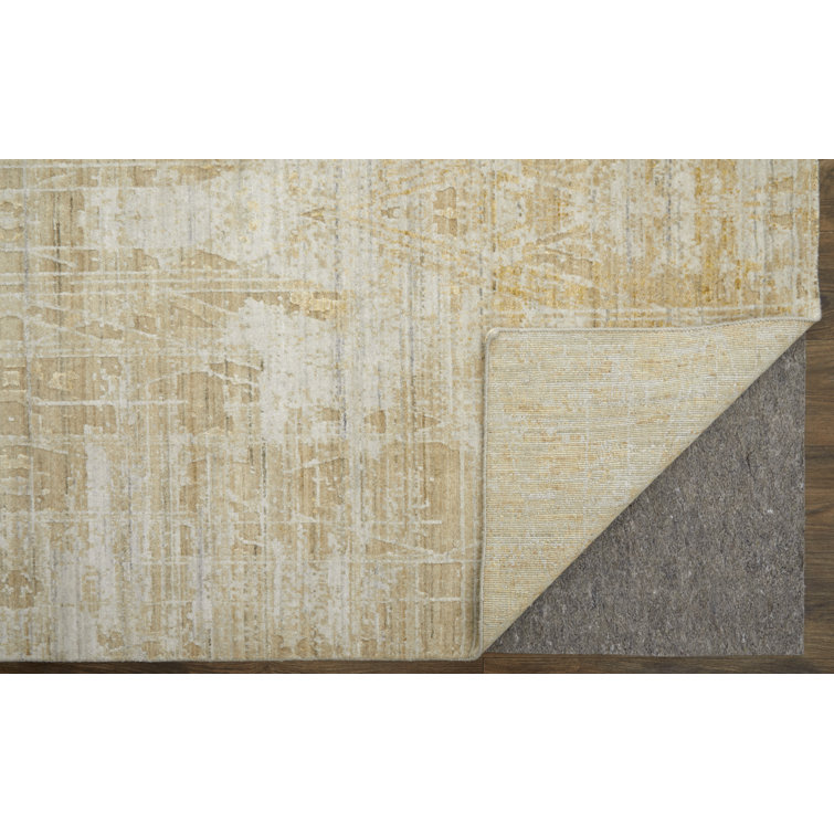Eastfield Ivory and Gold Abstract Wool Viscose Area Rug 4' x 6'