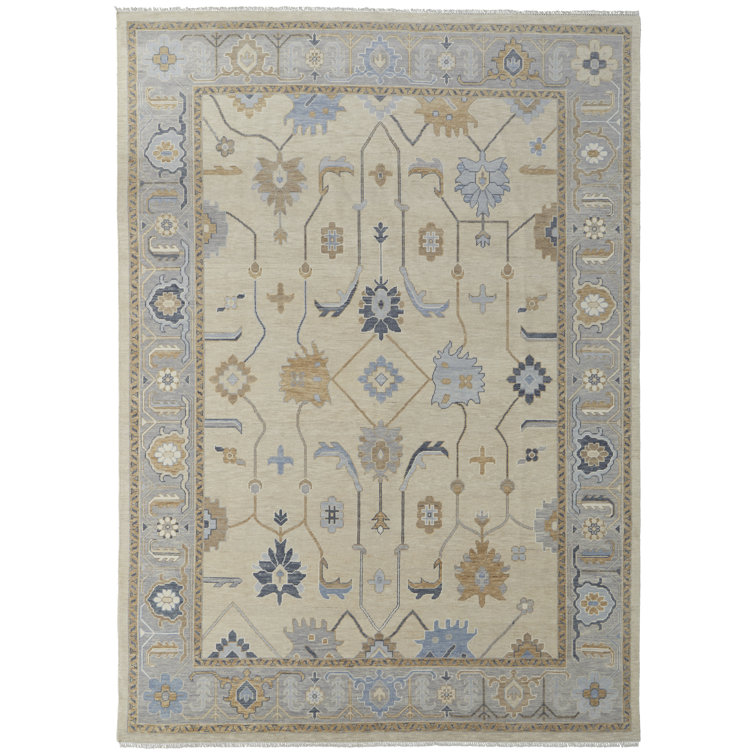 Karina Hand Knotted Blue and Beige Wool Area Rug