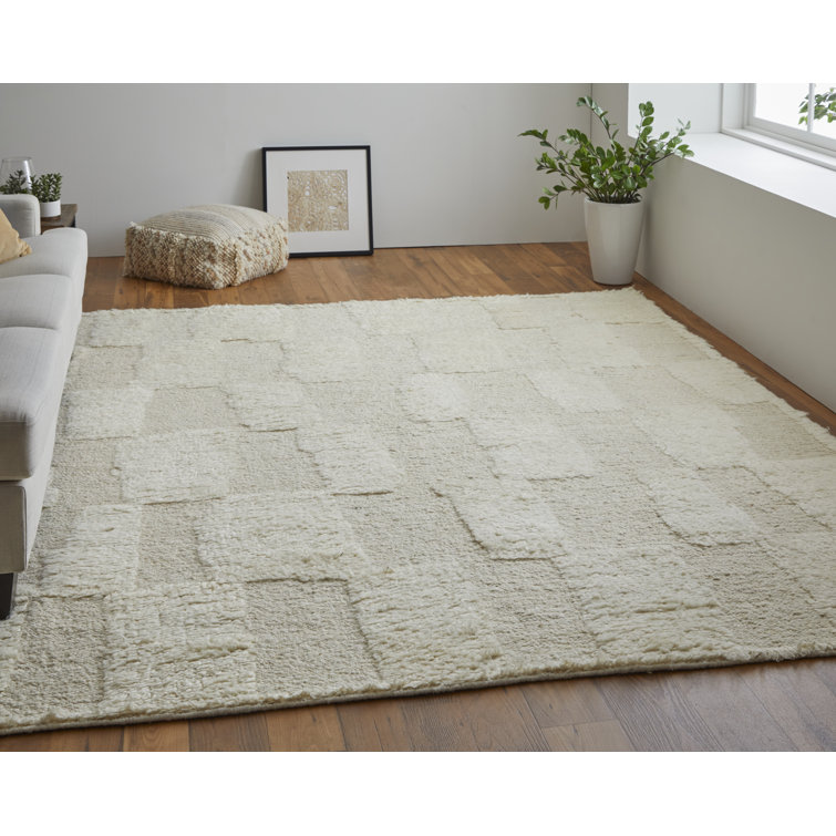Ivory Geometric Handwoven Wool Rectangular Area Rug 2' x 3'