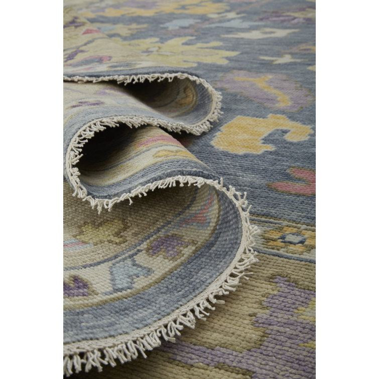 Karina Blue and Beige Floral Wool Runner Rug