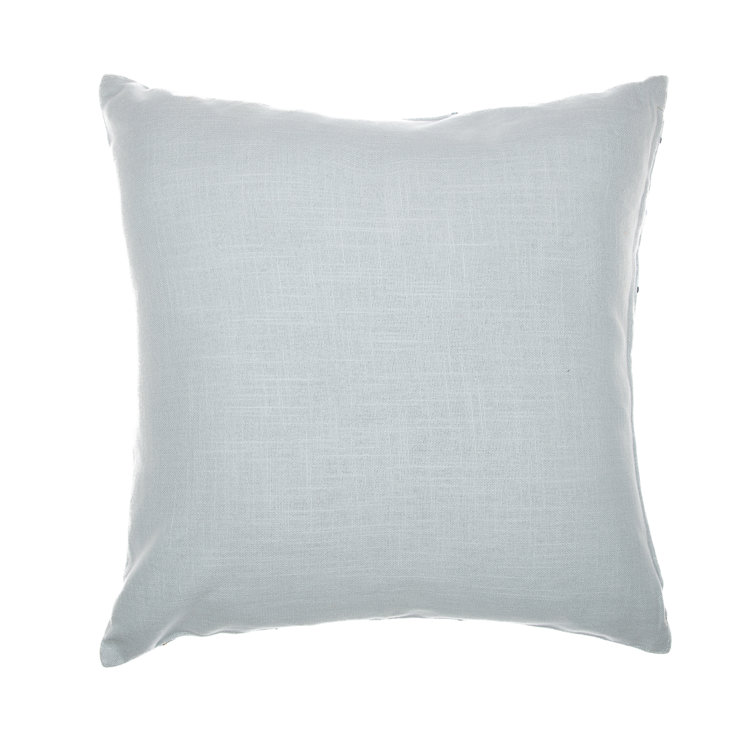Blue and Ivory Embroidered Cotton Blend Square Throw Pillow
