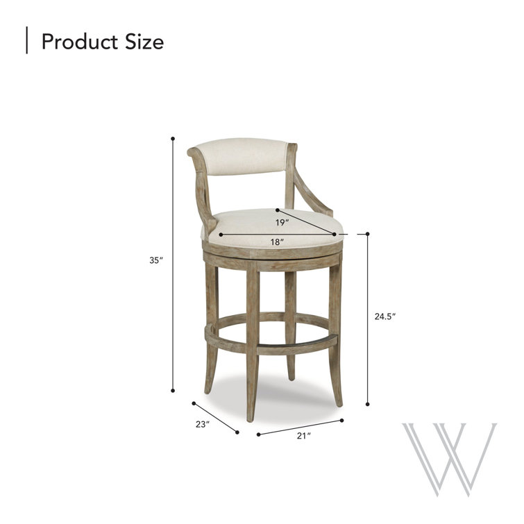 White Linen Upholstered Swivel Bar Stool with Wood Frame