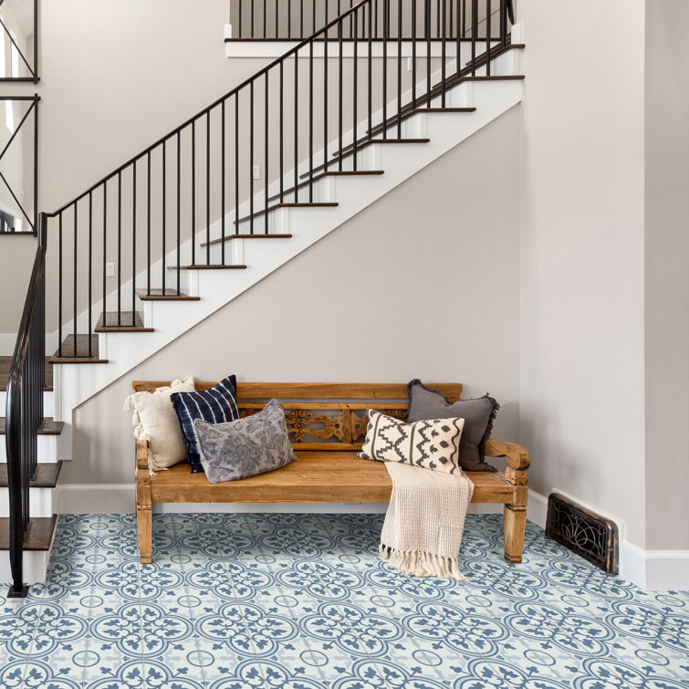 Arte 10" x 10" Blue and White Porcelain Patterned Tile