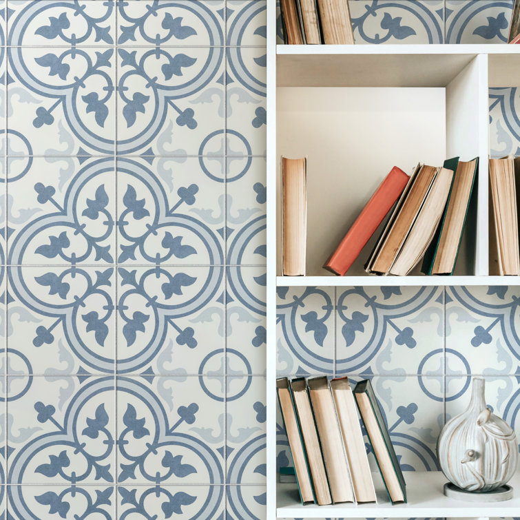 Arte 10" x 10" Blue and White Porcelain Patterned Tile