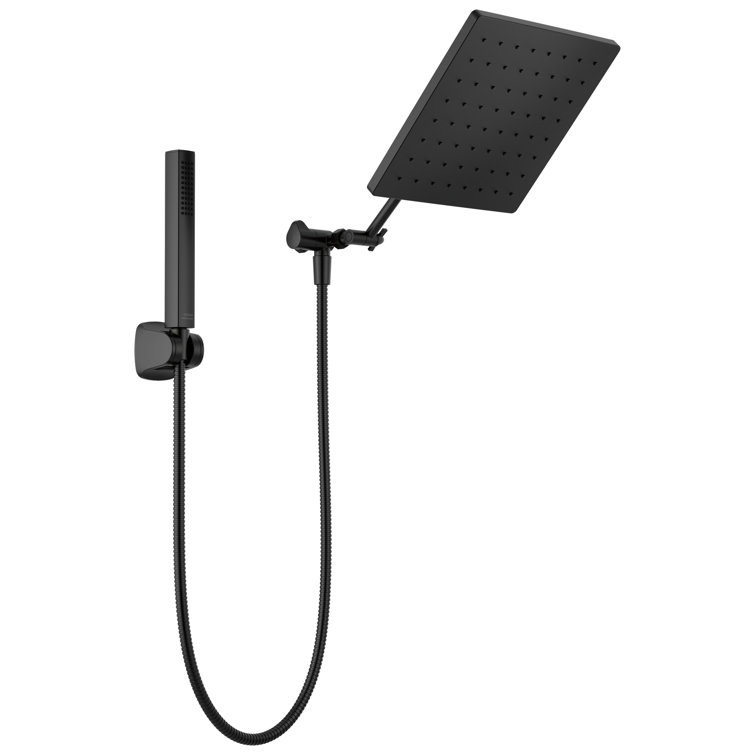Matte Black Adjustable Square Rain Shower Head Combo