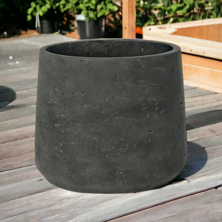 Black Fiber Stone Round Outdoor/Indoor Planter Pot