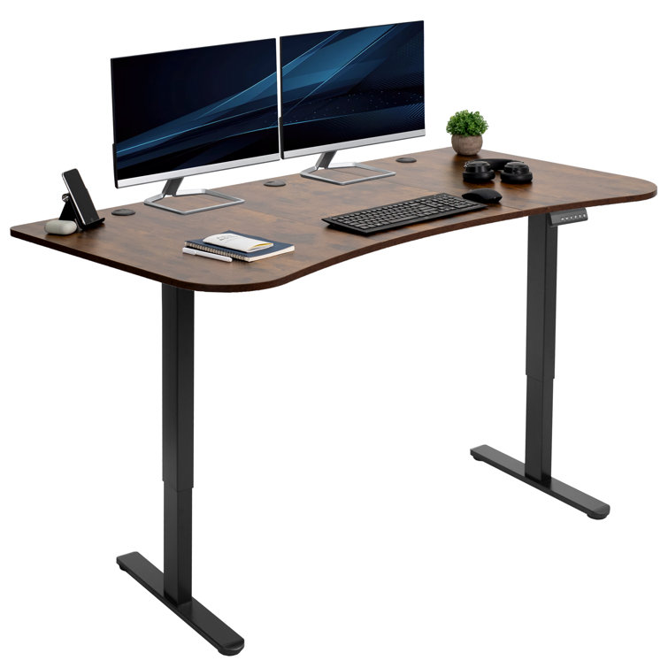Vintage Brown 63" Electric Dual Motor Adjustable Standing Desk with Black Frame