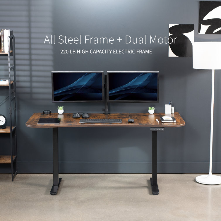 Vintage Brown 63" Electric Dual Motor Adjustable Standing Desk with Black Frame