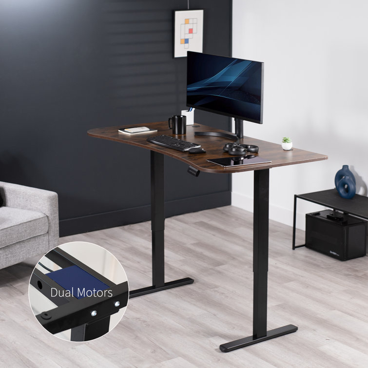 Vintage Brown 63" Electric Dual Motor Adjustable Standing Desk with Black Frame