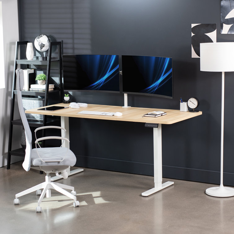 Elevate 63" Light Wood Electric Adjustable Desk with White Frame