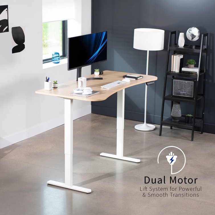 Elevate 63" Light Wood Electric Adjustable Desk with White Frame