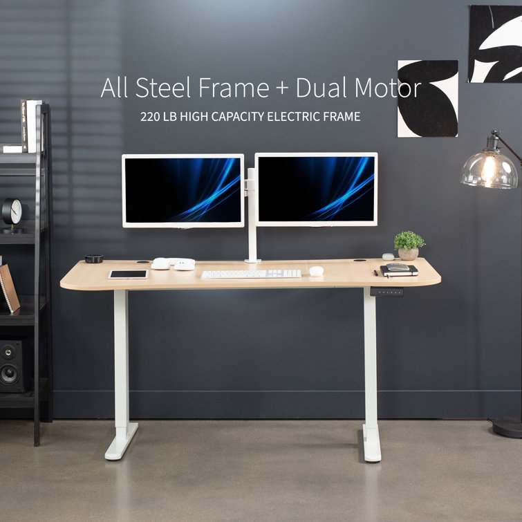Elevate 63" Light Wood Electric Adjustable Desk with White Frame