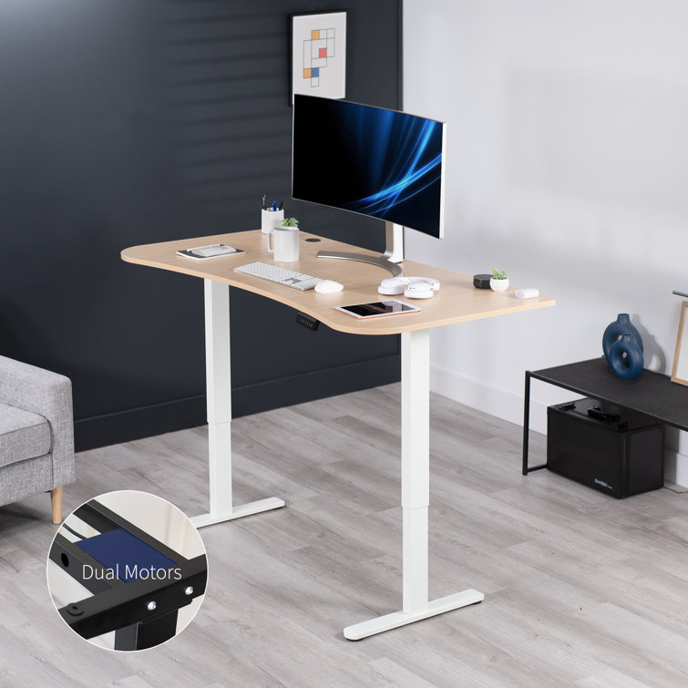 Elevate 63" Light Wood Electric Adjustable Desk with White Frame