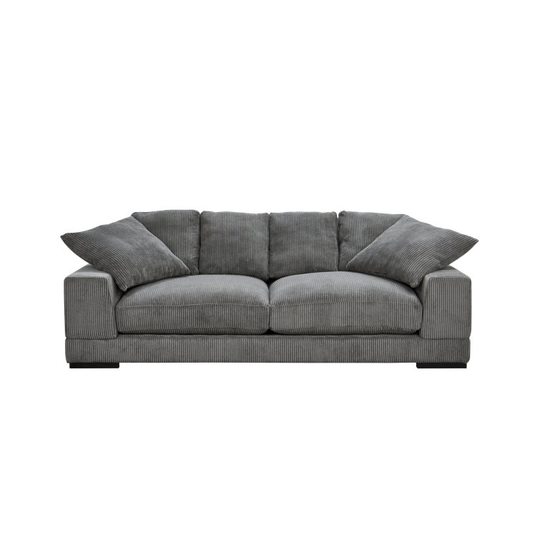 Gray Corduroy Polyester Sofa with Ottoman and Wood Frame
