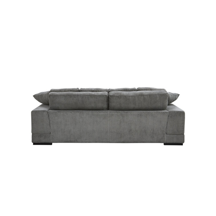 Gray Corduroy Polyester Sofa with Ottoman and Wood Frame