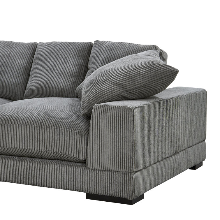 Gray Corduroy Polyester Sofa with Ottoman and Wood Frame