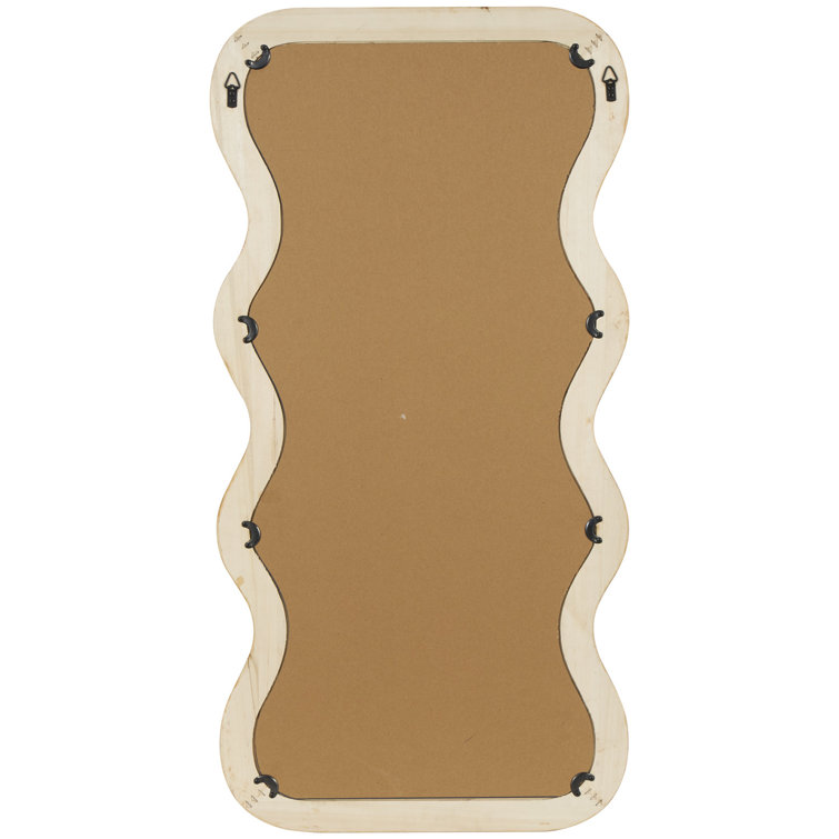 Wavy Poplar Wood Asymmetrical Wall Mirror in Natural Brown
