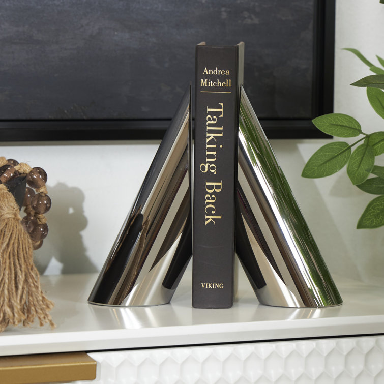Silver Glass Pyramid Shaped Non-Skid Bookends, Set of 2