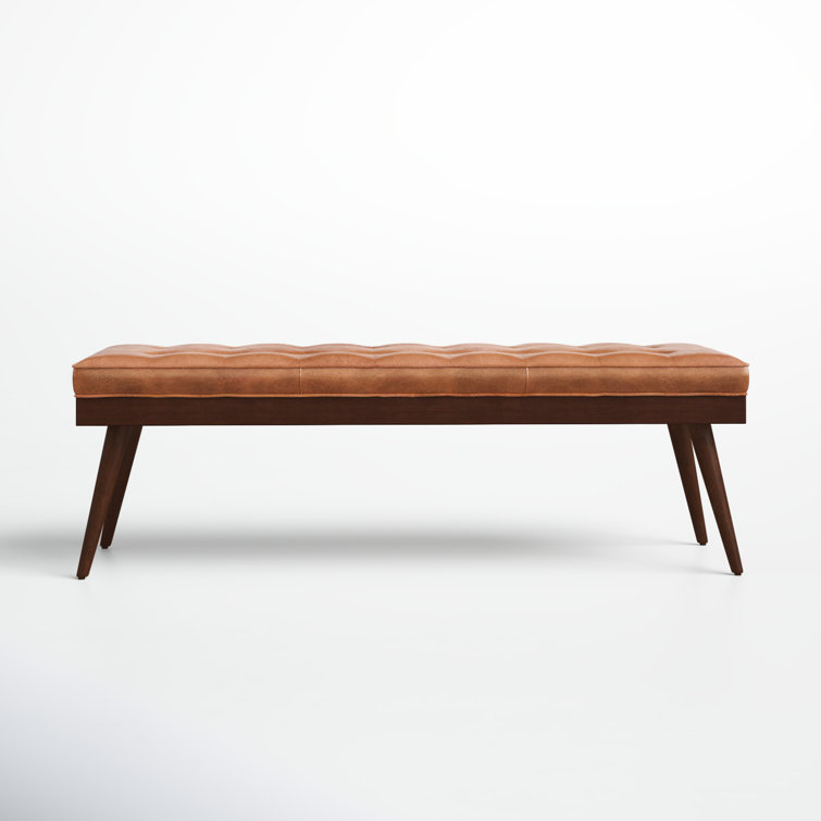Luca 55" Cognac Tan Full-Grain Leather Bench with Mahogany Legs