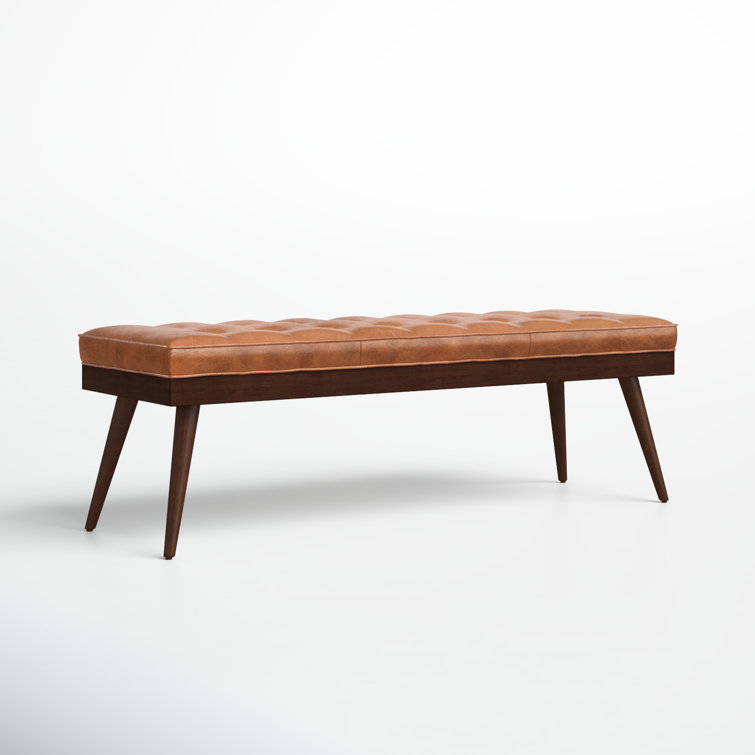 Luca 55" Cognac Tan Full-Grain Leather Bench with Mahogany Legs