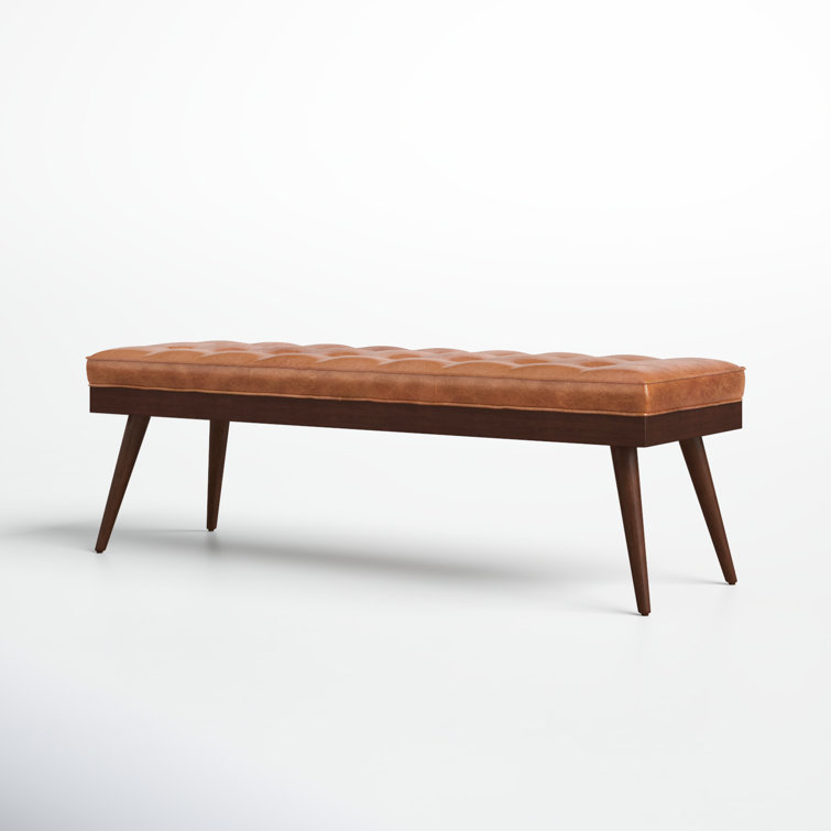 Luca 55" Cognac Tan Full-Grain Leather Bench with Mahogany Legs