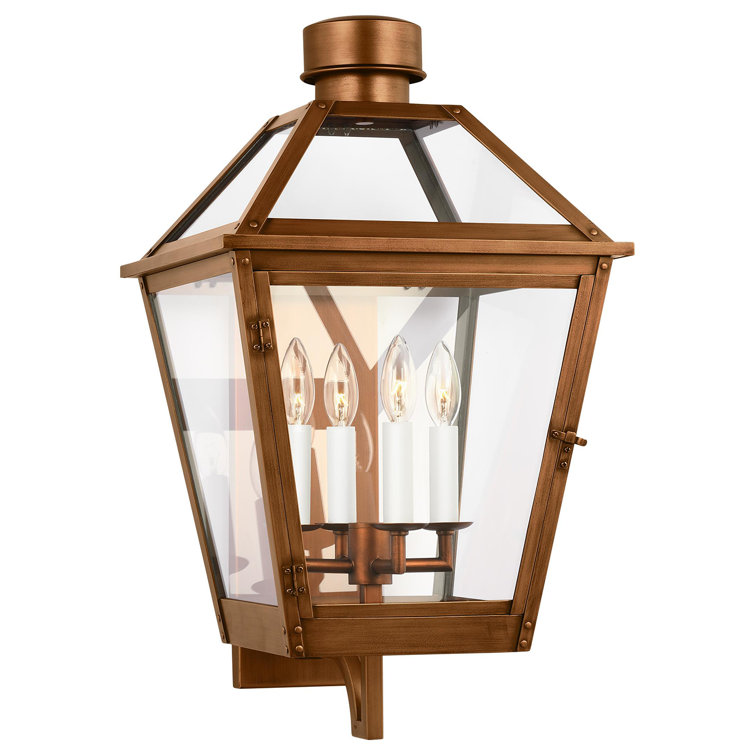 Natural Copper 4-Light Outdoor Lantern with Clear Glass Panels