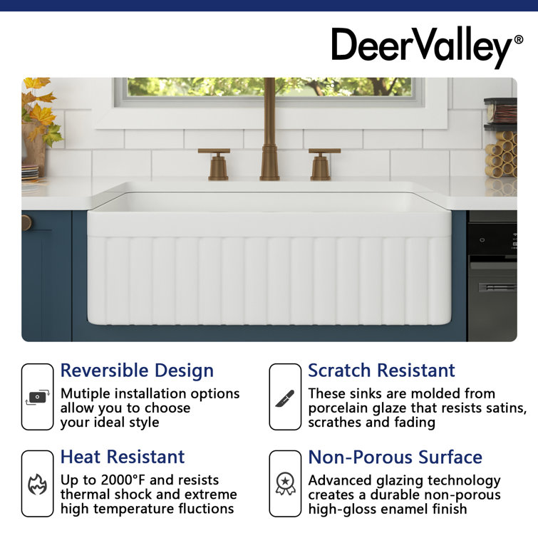 White Fireclay Farmhouse Apron Front Single Bowl Kitchen Sink