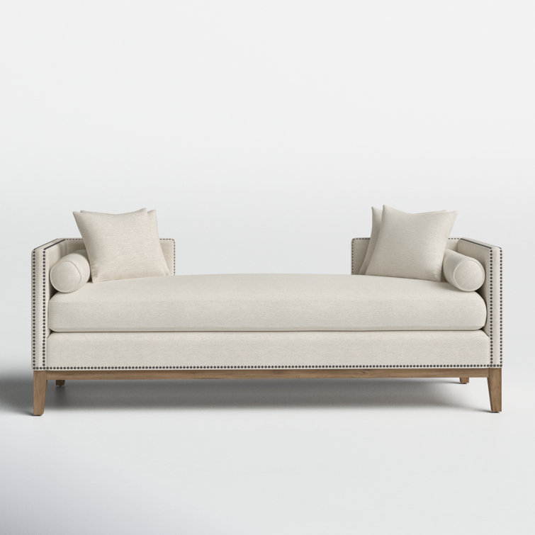 Aspen Gray Upholstered Chaise Lounge with Brass Nailheads