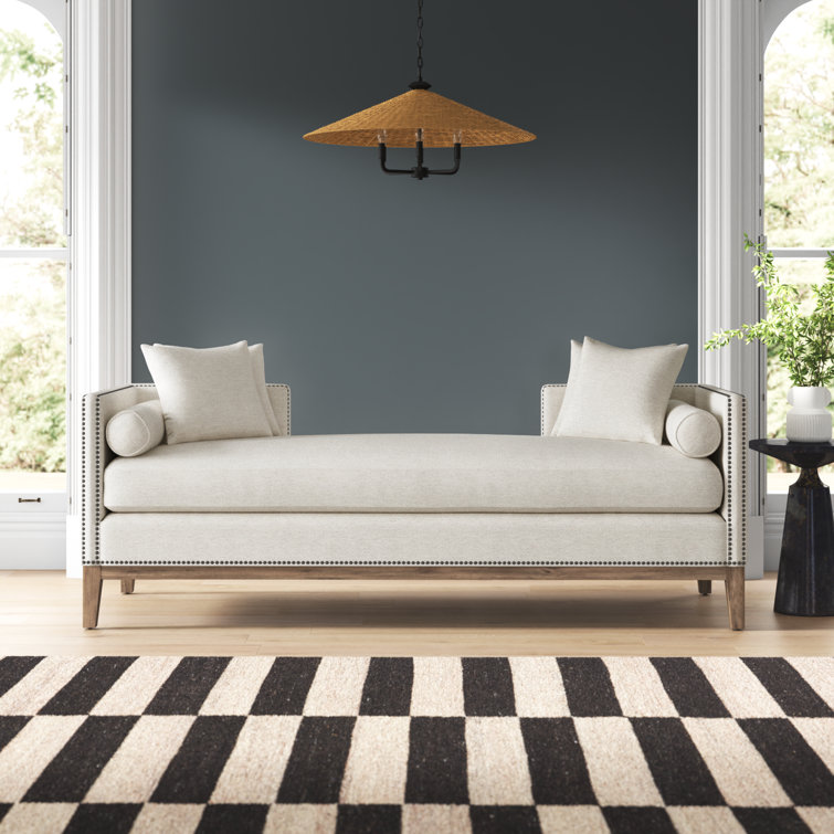 Aspen Gray Upholstered Chaise Lounge with Brass Nailheads