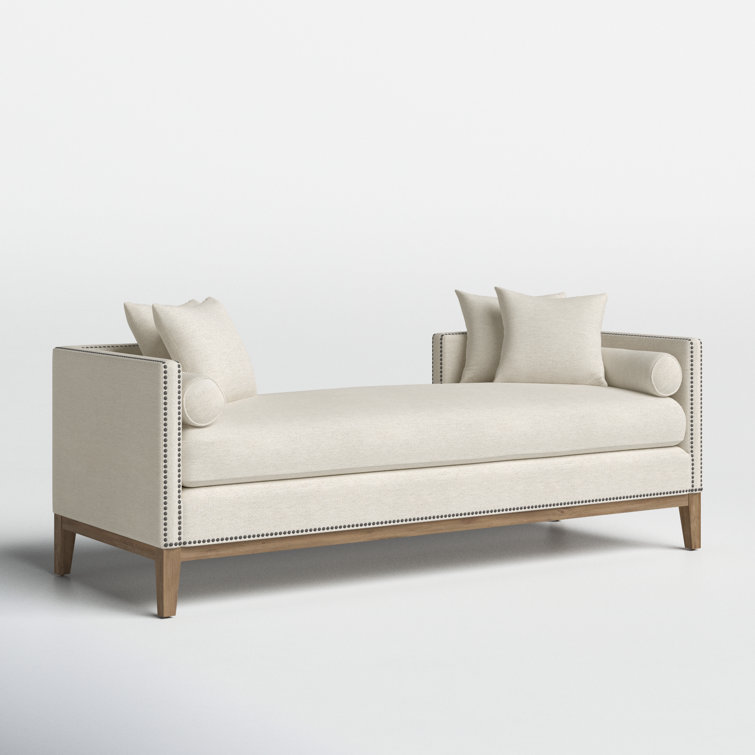 Aspen Gray Upholstered Chaise Lounge with Brass Nailheads