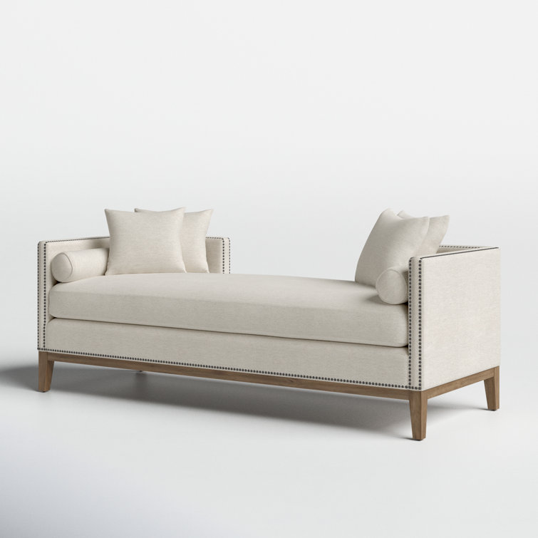 Aspen Gray Upholstered Chaise Lounge with Brass Nailheads