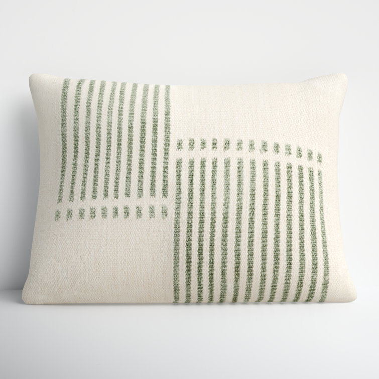 Natural Green Striped Cotton Lumbar Pillow Set