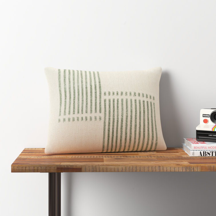 Natural Green Striped Cotton Lumbar Pillow Set