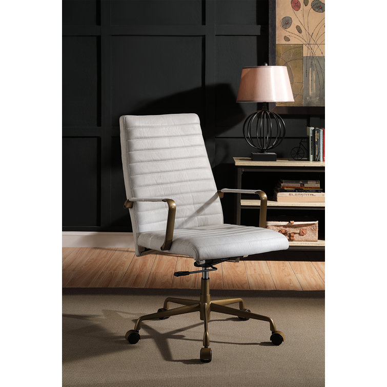 Ergonomic High Back Swivel Office Chair in Vintage White Leather