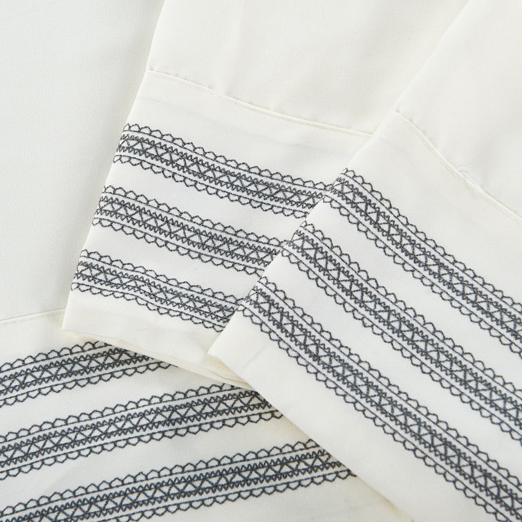 Ivory Embroidered Microfiber Full Bed Sheet Set