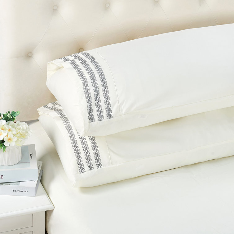 Ivory Embroidered Microfiber Full Bed Sheet Set
