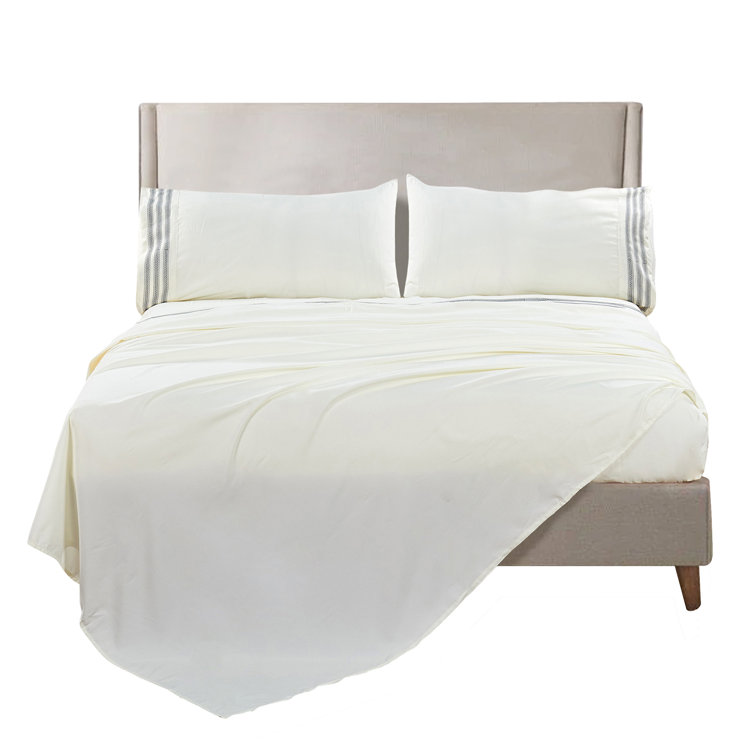 Ivory Embroidered Microfiber Full Bed Sheet Set